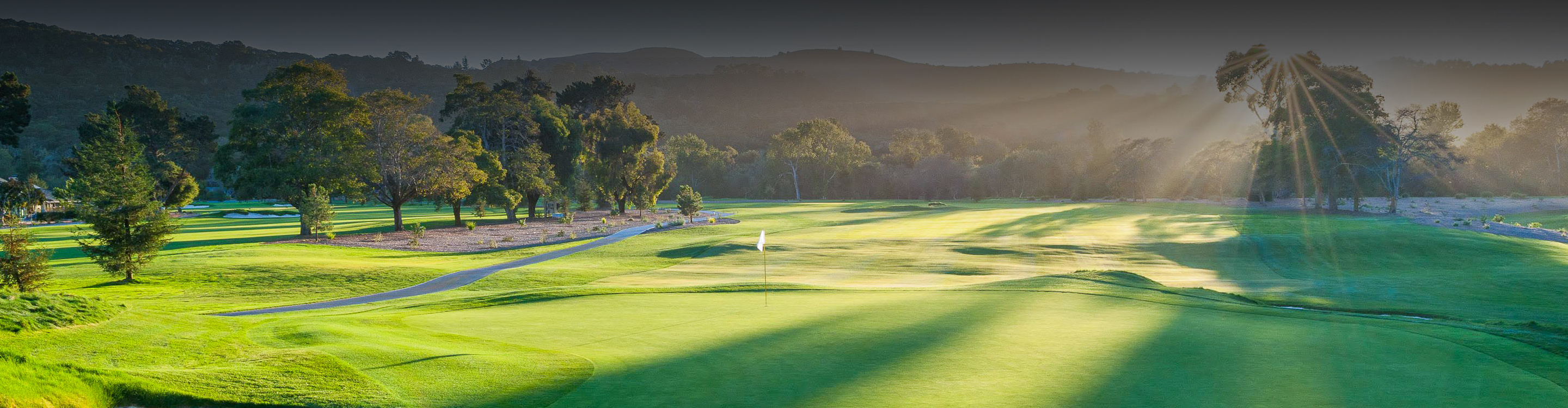 a golf course with trees