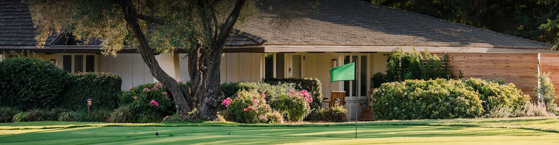 a house with a green flag