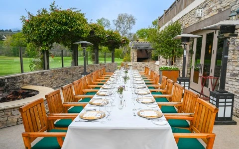 a long table set for a dinner party