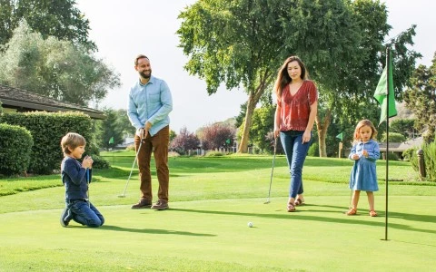 a group of people playing golf